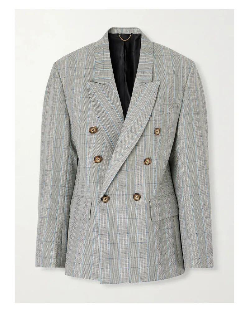 Victoria Beckham Double-breasted Checked Wool Blazer - Gray Gray