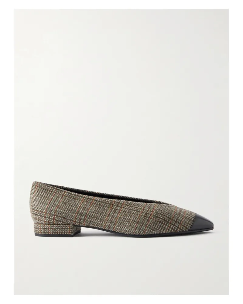 Loro Piana Rebecca Ballerinas Aus Kariertem Tweed Mit Lederbesatz - Grau Grau