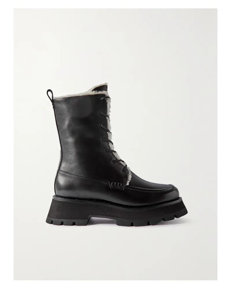 3.1 phillip lim Kate Schnürstiefel Aus Leder Mit Shearling-futter - Schwarz Schwarz