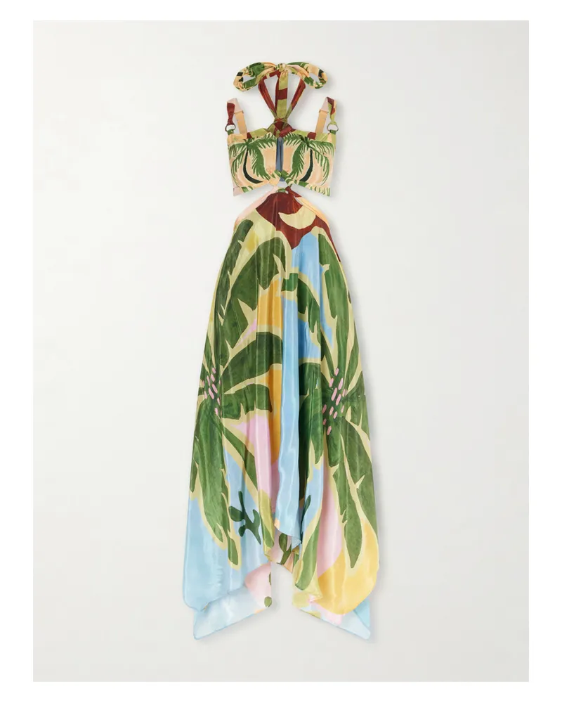 FARM Rio Tropical Painting Cut-out Satin-jersey Midi Dress - Multi Multi