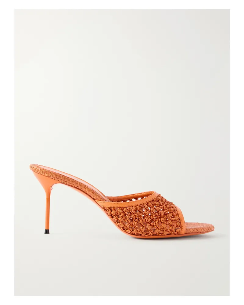 Paris Texas Lidia Leather-trimmed Straw Mules - Orange Orange