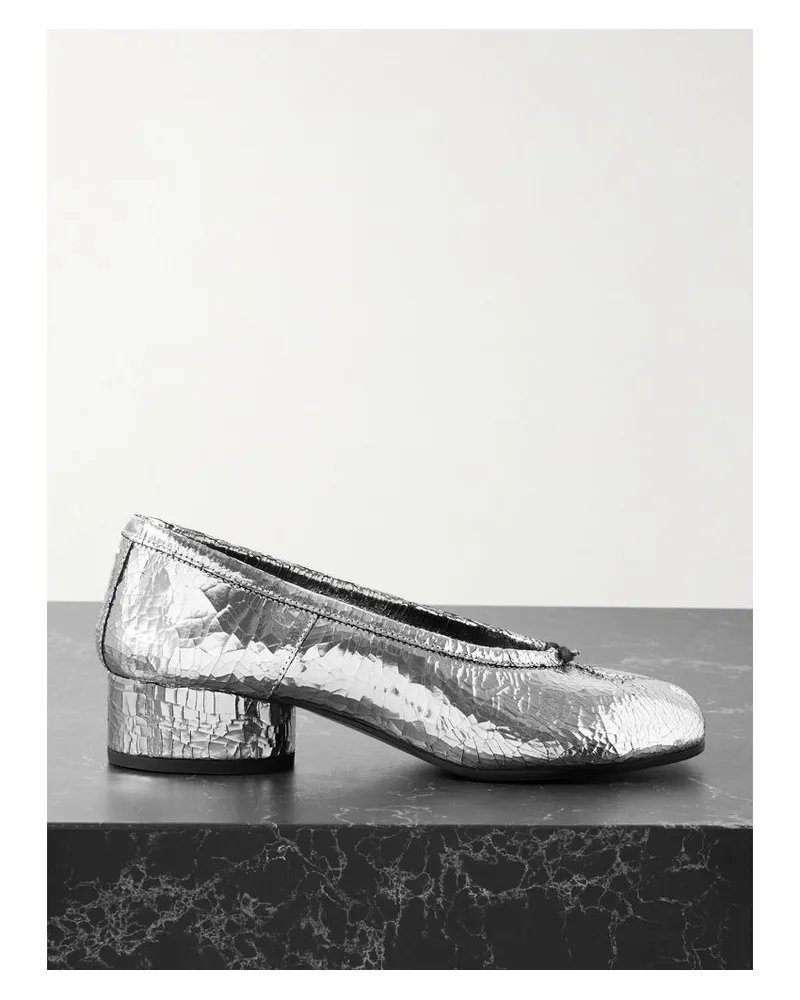 Maison Margiela Tabi Pumps Mit Geteilter Kappe Aus Metallic-craquelé-leder - Silber Silber