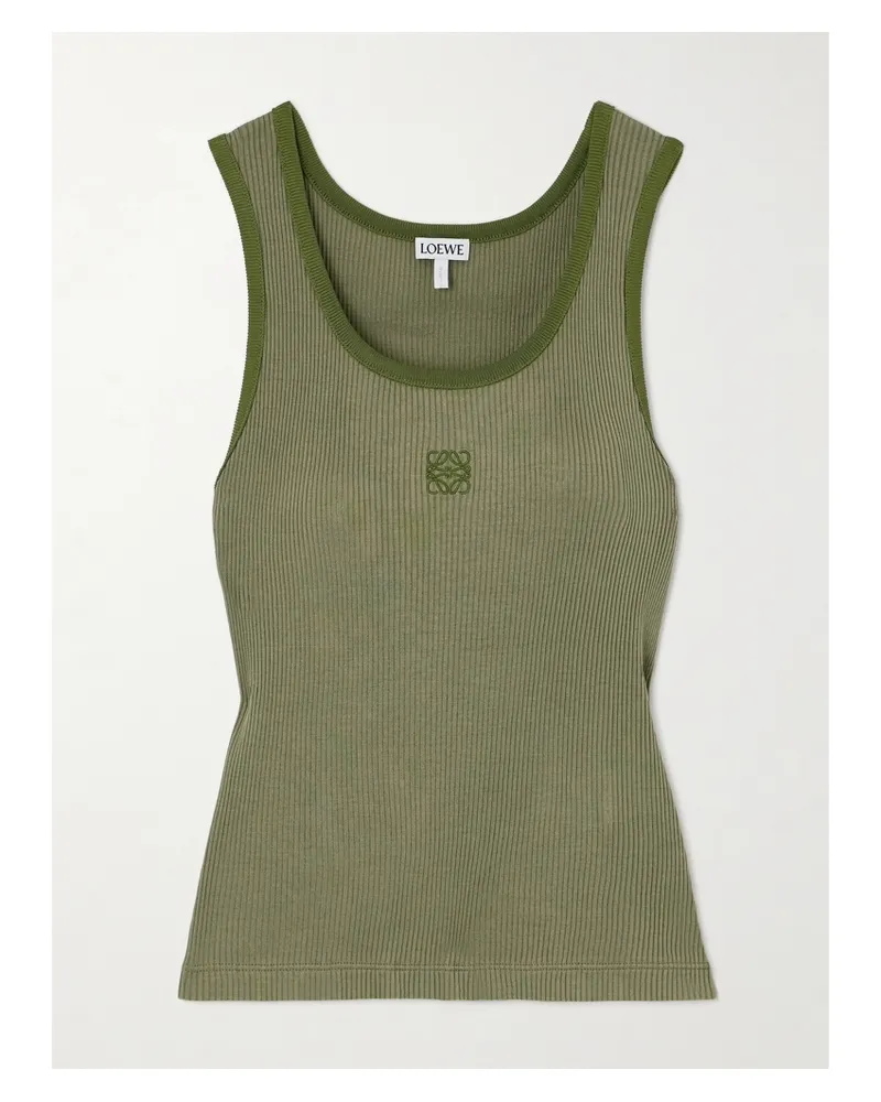 Loewe Tanktop Aus Gerippter Seide Mit Stickerei - Grün Grün
