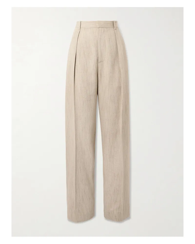 Bottega Veneta Pleated Canvas Tapered Pants - Neutrals Neutrals