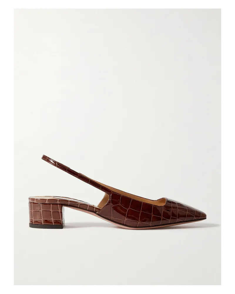 Aquazzura Ginza 35 Croc-effect Leather Slingback Pumps - Brown Brown