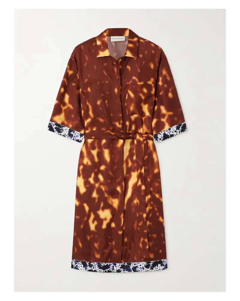 Dries van Noten Mini-hemdblusenkleid Aus Bedrucktem Seiden-twill Mit Bindegürtel - Orange Orange