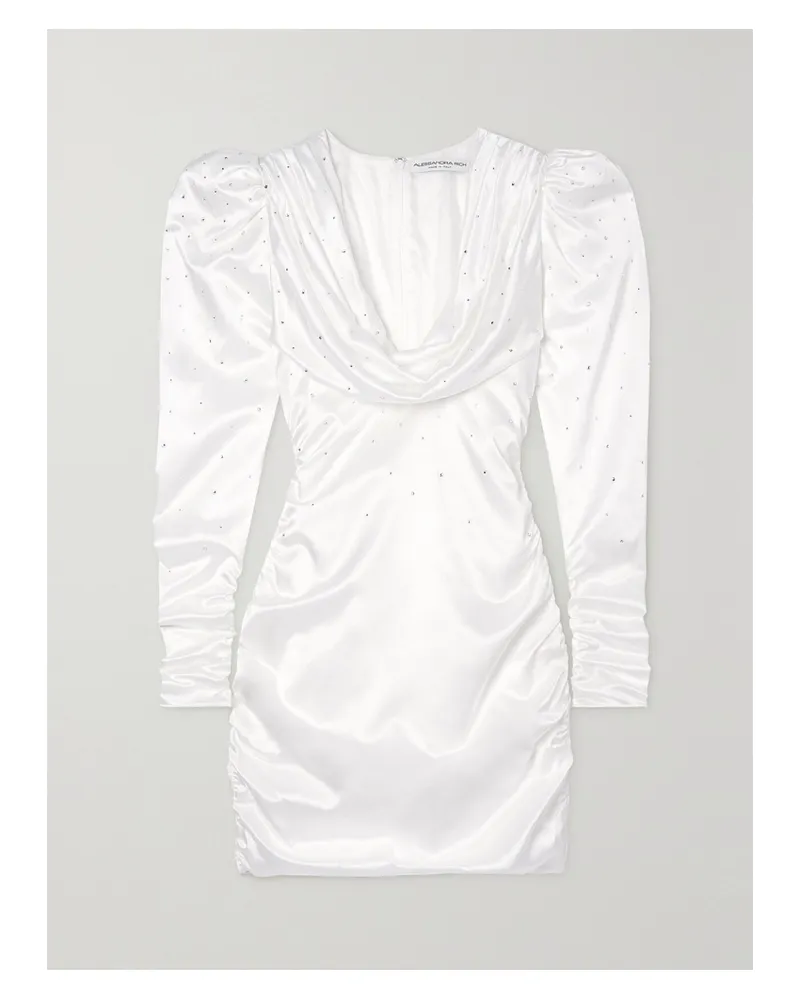 Alessandra Rich Minikleid Aus Duchesse-seidensatin Mit Kristallen Und Wasserfallausschnitt - Weiß Weiß