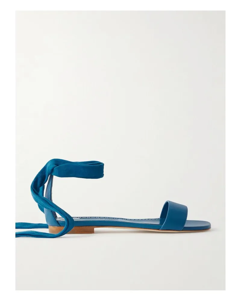 Manolo Blahnik Chastanaflat Sandalen Aus Veloursleder Und Leder Zum Binden - Blau Blau