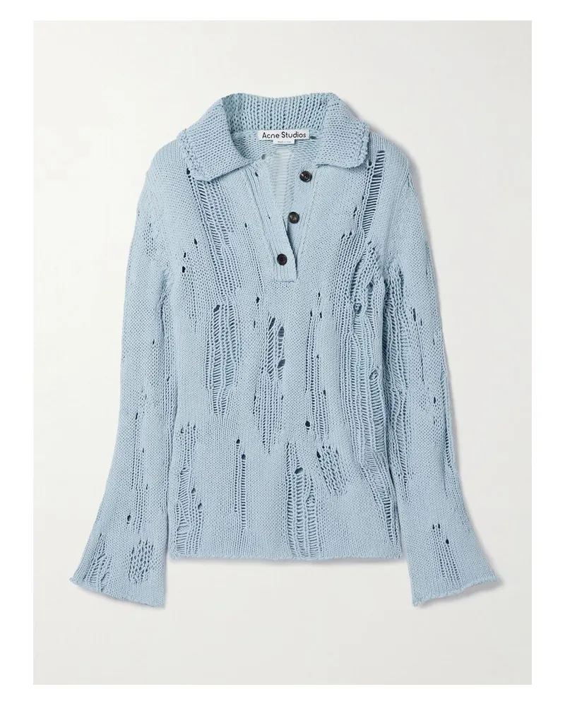 Acne Studios Pullover Aus Einer Biobaumwoll-wollmischung In Distressed-optik - Blau Blau