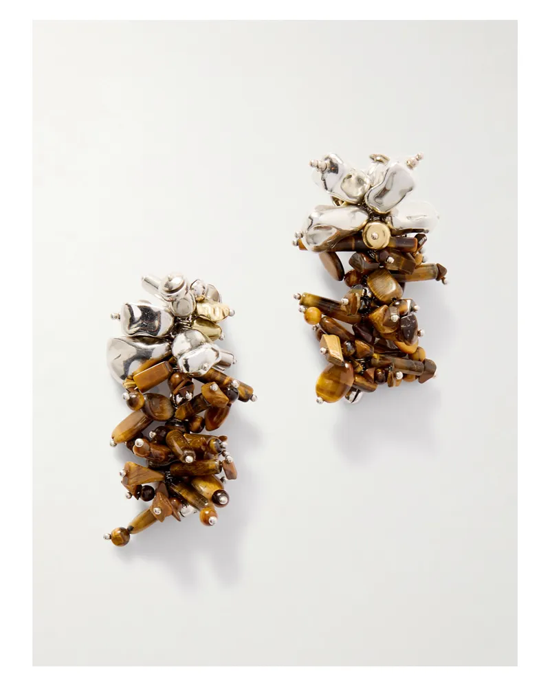 Dries van Noten Ohrringe Mit Silber- Und Goldfarbenen Details Und Tigeraugen - Mehrfarbig Mehrfarbig