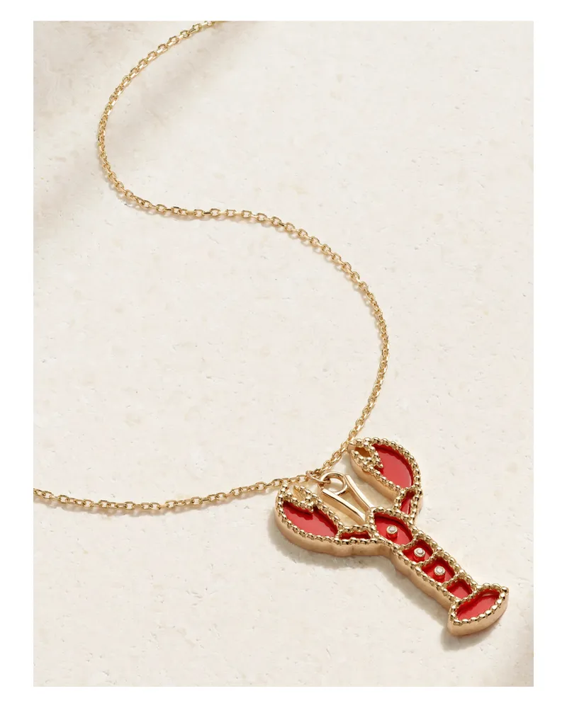 L’Atelier Nawbar Lobster Kette Aus 18 Karat Gold Mit Koralle Und Diamanten Gold