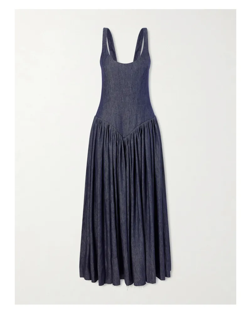 Gabriela Hearst Isai Pleated Linen And Silk-blend Maxi Dress - Blue Blue