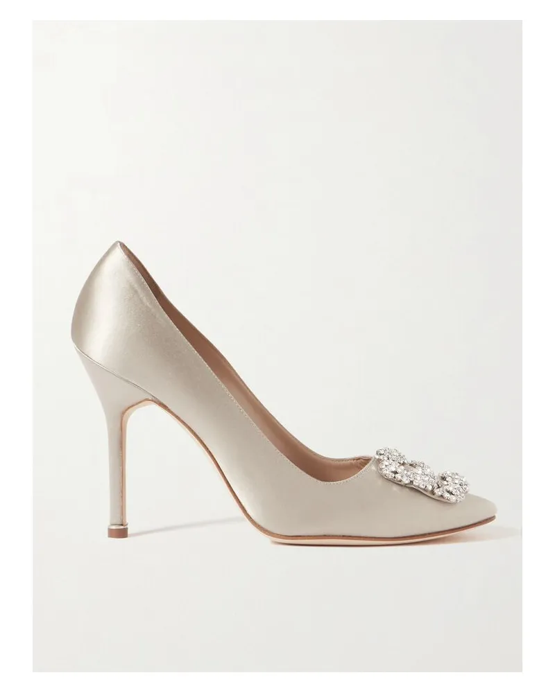 Manolo Blahnik Hangisi 105 Pumps Aus Satin Mit Verzierung - Grau Grau