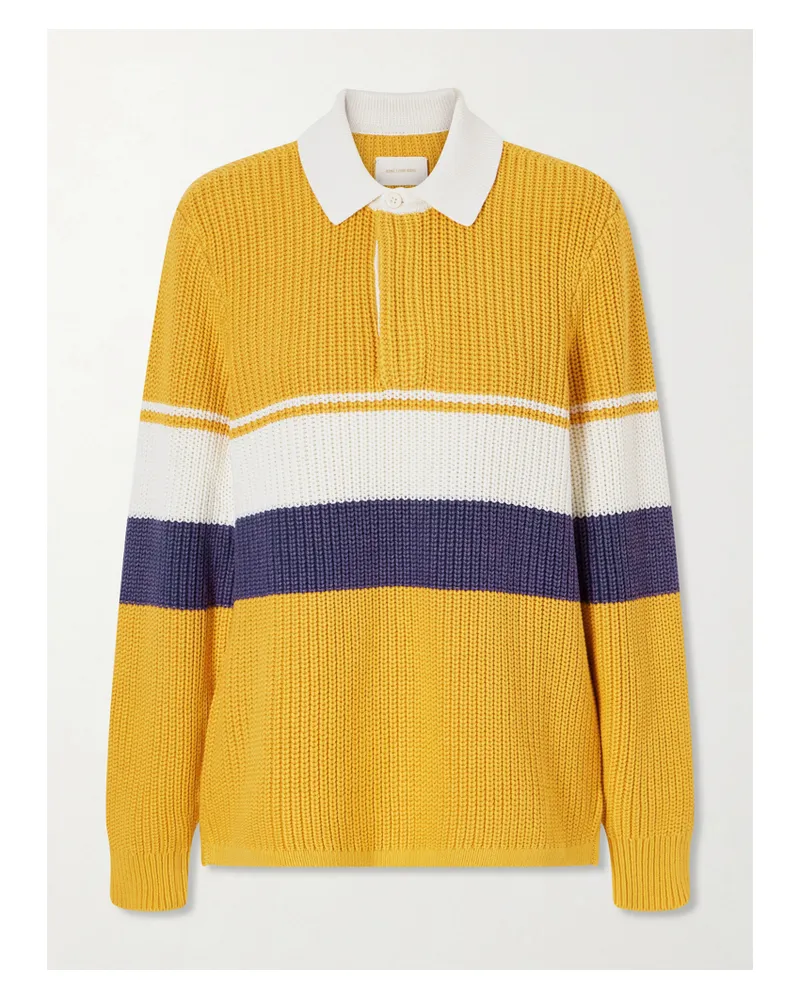 Aimé Leon Dore Striped Ribbed-knit Cotton Polo Shirt - Yellow Yellow
