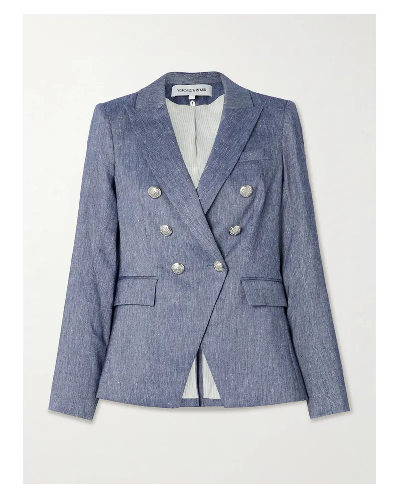 Veronica Beard Miller Dickey Doppelreihiger Blazer aus einer Leinenmischung Blau