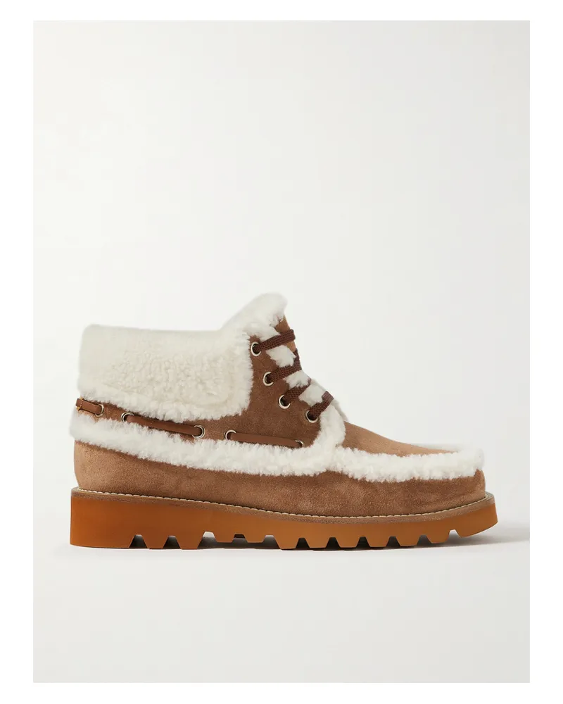 Valentino Garavani Palm Avenue Schnürstiefel Aus Veloursleder Mit Shearling-besätzen - Braun Braun