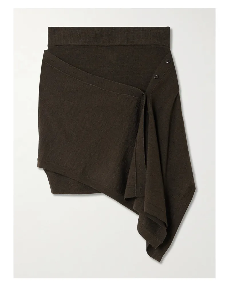 Christophe Lemaire Asymmetric Draped Wool-blend Skirt - Brown Brown