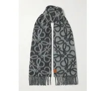 Schal Aus Jacquard-strick Mit Fransen - Blau