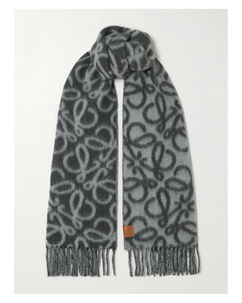 Loewe Schal Aus Jacquard-strick Mit Fransen - Blau Blau