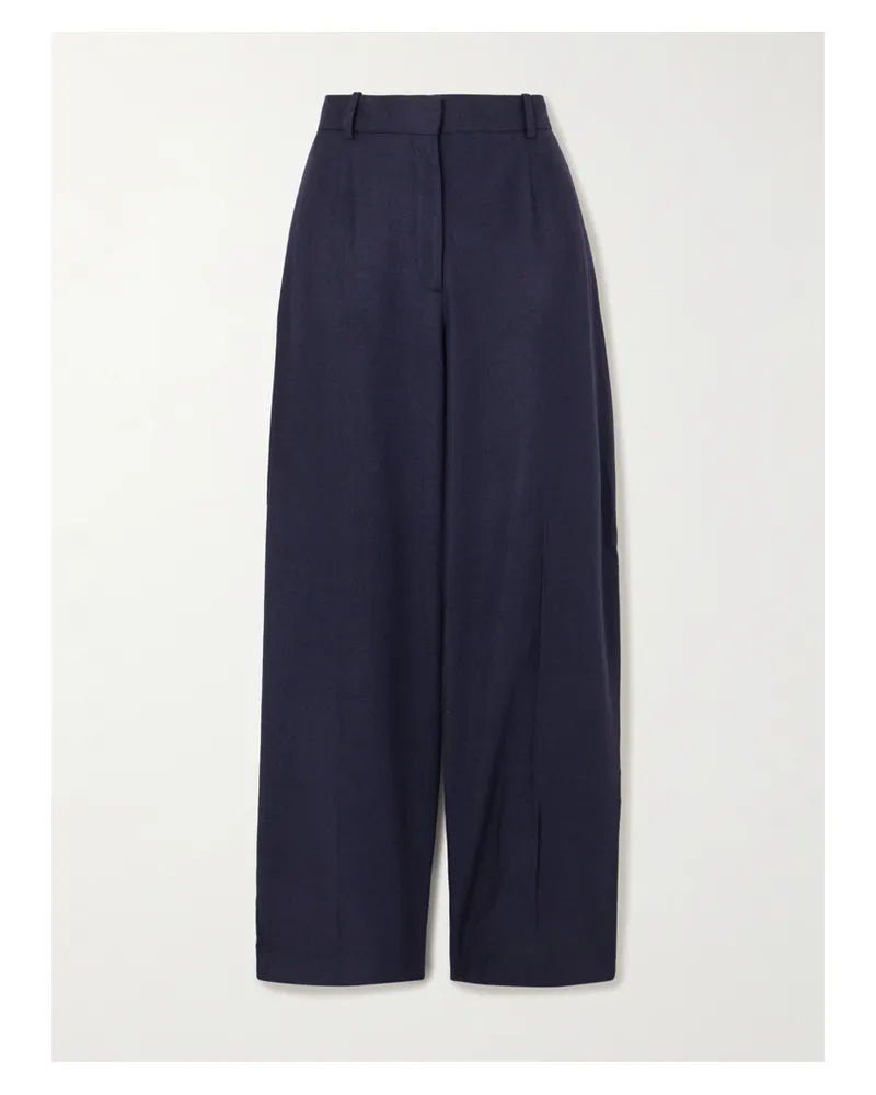 Totême Pleated Flannel Wide-leg Pants - Blue Blue