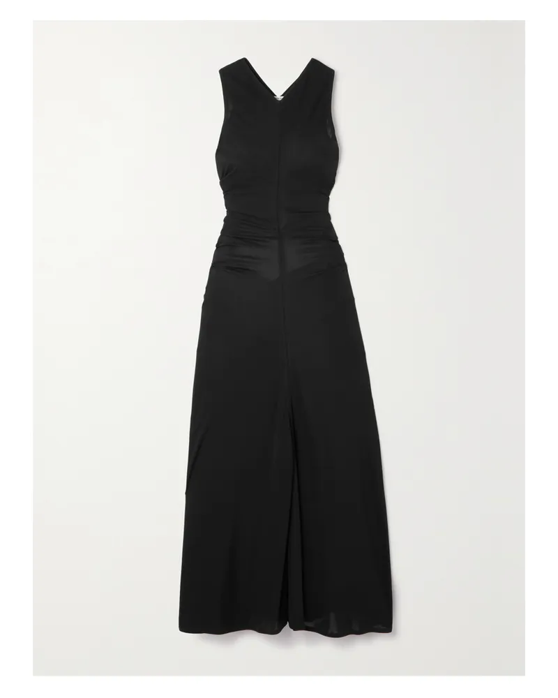 Bottega Veneta Cutout Embellished Gathered Satin-jersey Maxi Dress - Black Black