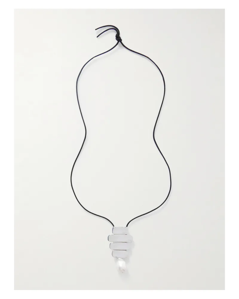 AGMES Baroque Ilona Recycled Sterling Silver, Suede And Pearl Necklace Silver