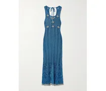 Midikleid Aus Metallic-lochstrick Mit Zierperlen - Blau