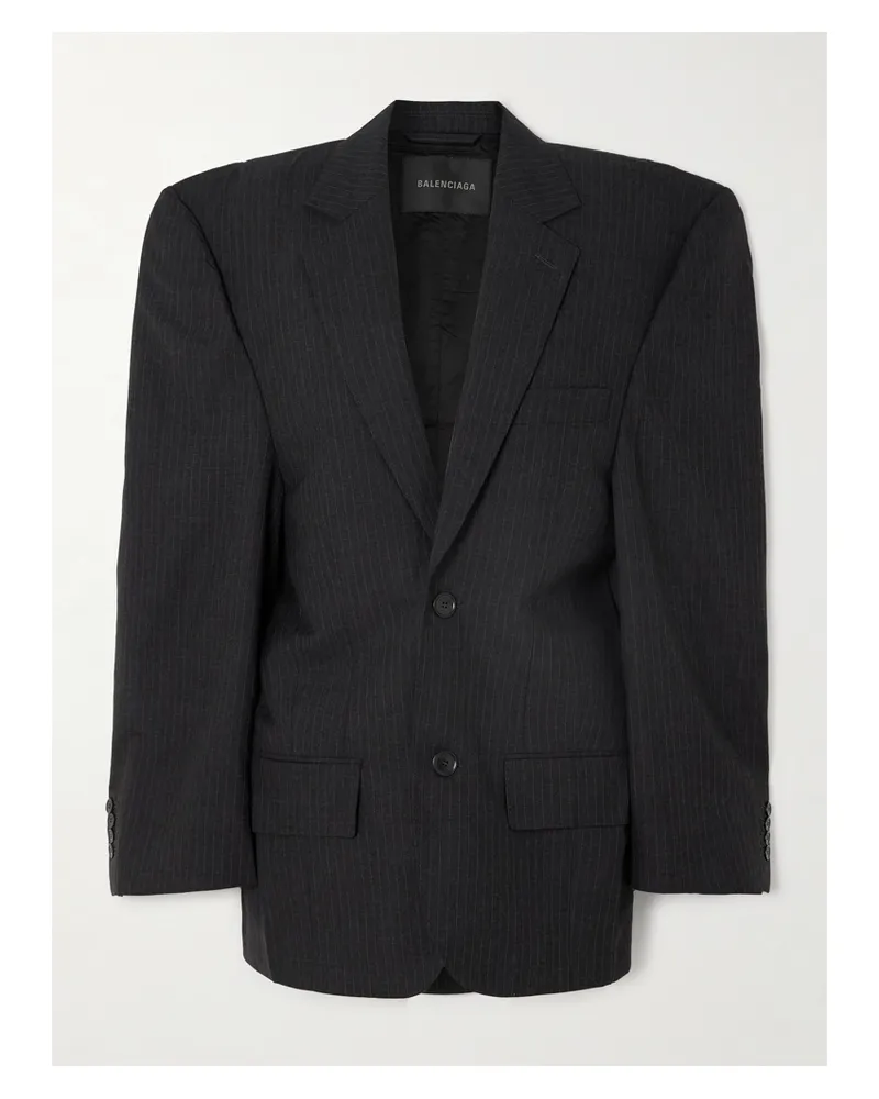Balenciaga Oversized Pinstriped Wool Blazer - Gray Gray