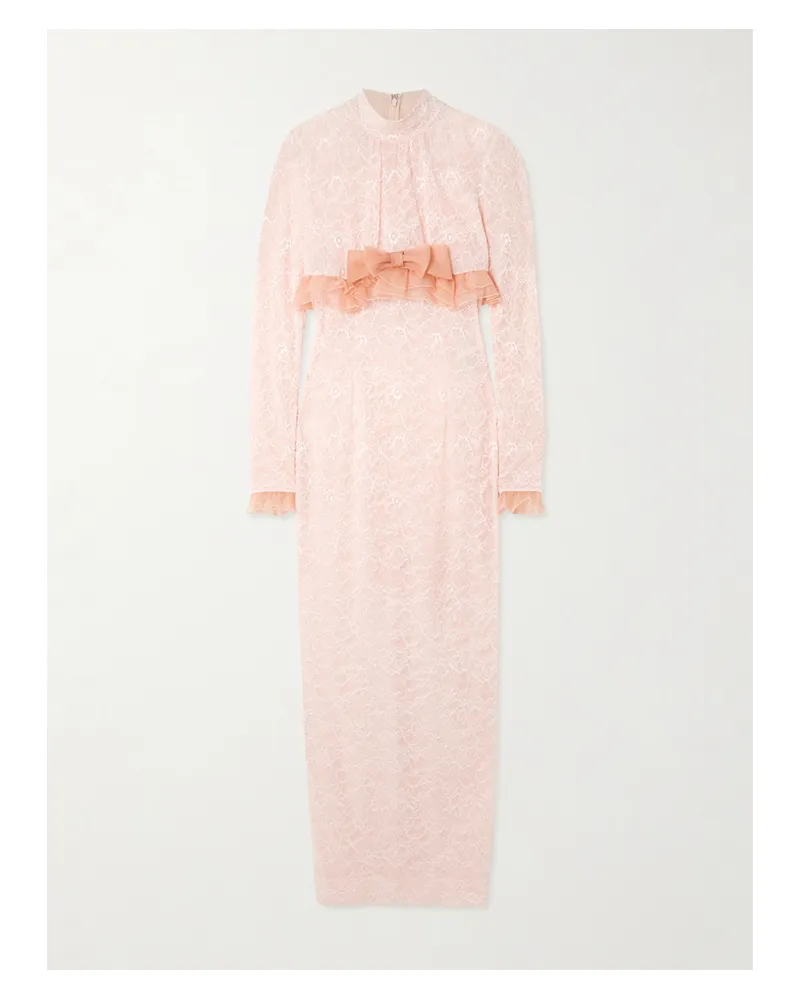 Alessandra Rich Robe Aus Stretch-spitze Mit Rüschen Und Schleife Aus Seidenorganza - Pink Pink