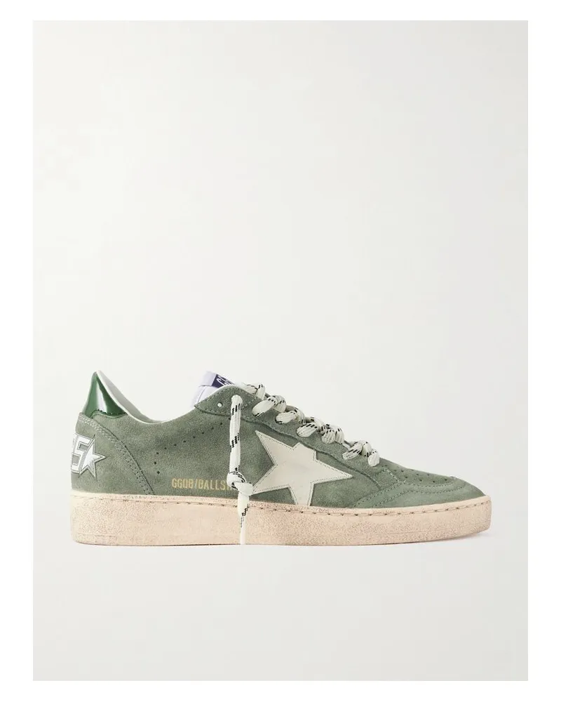 Golden Goose Ball Star Sneakers Aus Veloursleder Mit Lederbesätzen In Distressed-optik - Grün Grün
