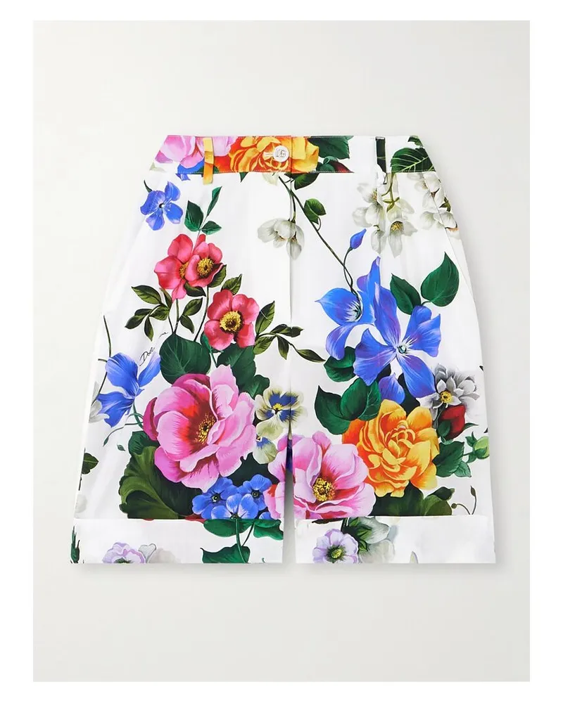 Dolce & Gabbana Shorts Aus Baumwollpopeline Mit Blumenprint - Weiß Weiß