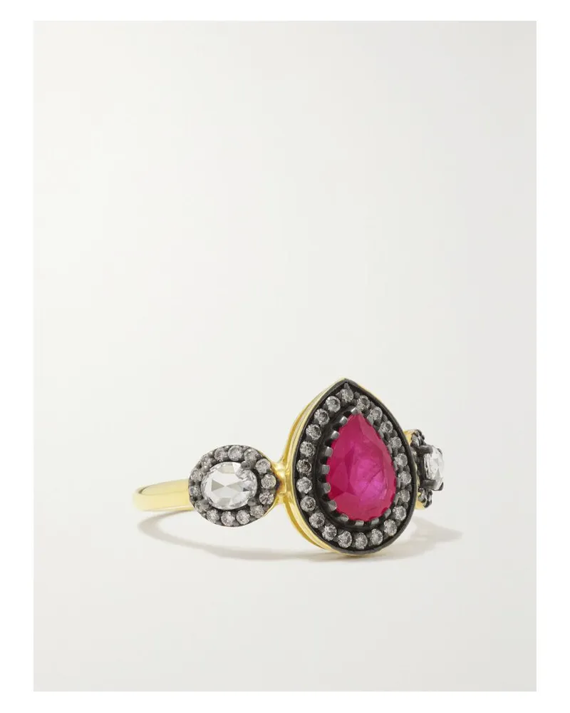 Amrapali Rajasthan Ring Aus 18 Karat Gold Mit Rhodiumauflage, Rubin Und Diamanten Gold