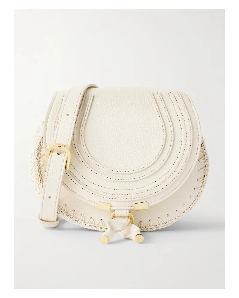 Chloé Marcie Schultertasche Aus Strukturiertem Leder Und Gehäkelter Baumwolle - Elfenbein Elfenbein
