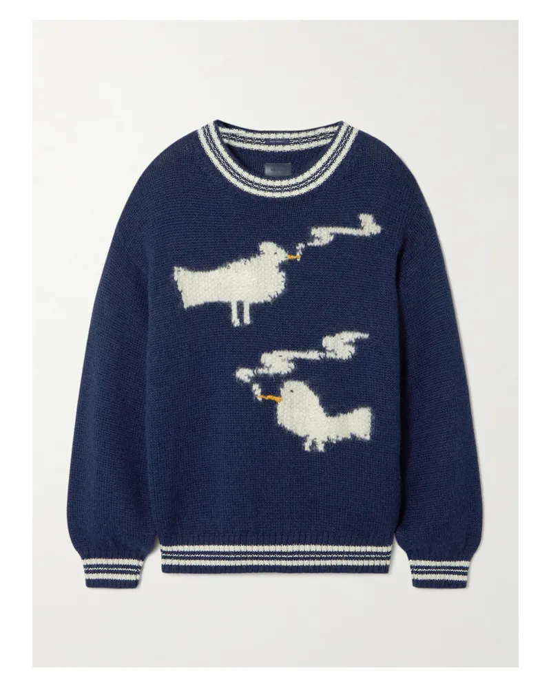 Mother Oversized Striped Intarsia-knit Sweater - Blue Blue