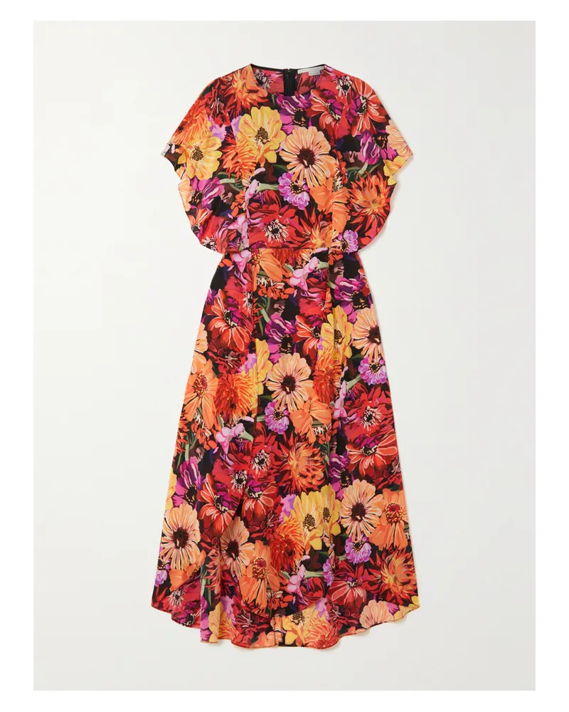 Stella McCartney Midikleid Aus Crêpe De Chine Aus Seide Mit Blumenprint - Rot Rot