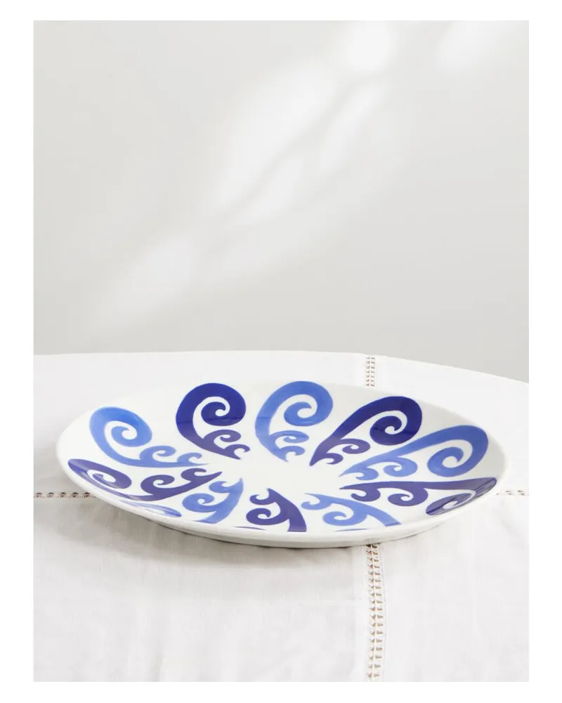 THEMIS Z Athenee Peacock Servierteller Aus Bemaltem Porzellan - Blau Blau