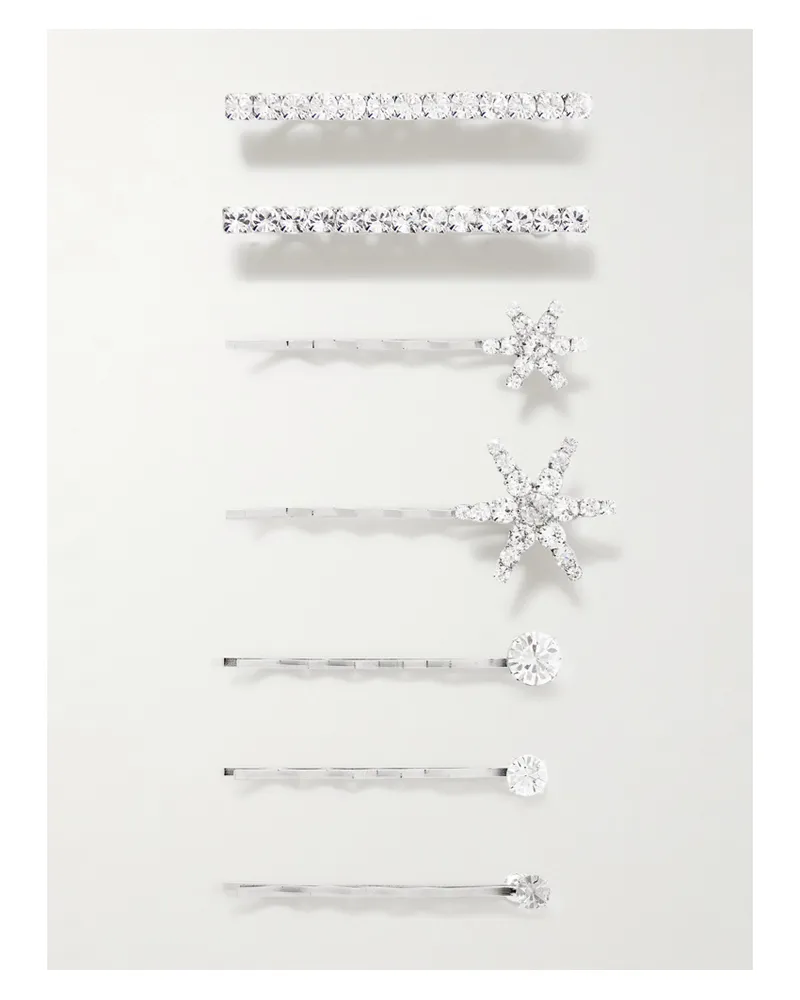 Jennifer Behr Luzia Set Of Seven Silver-tone Swarovski Crystal Hair Slides Silver