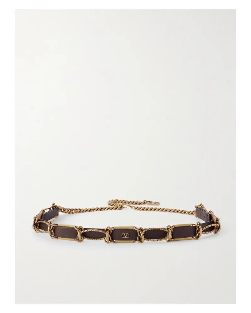Valentino Garavani Vlogo Goldfarbener Gürtel Mit Lederdetails - Braun Braun