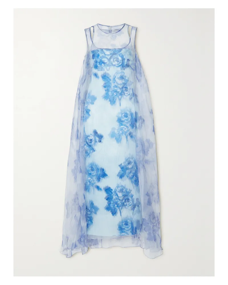 EMILIA WICKSTEAD Seline Robe Aus Taft Und Seidenorganza Mit Blumenprint - Blau Blau