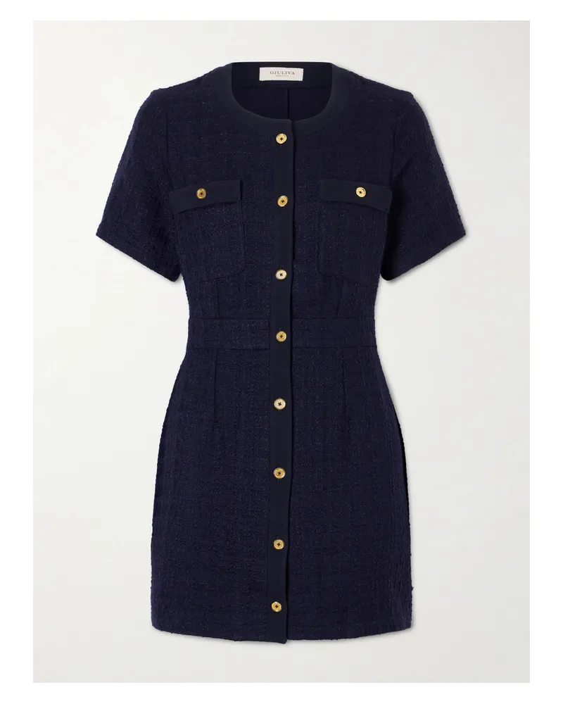 Giuliva Heritage Collection Vera Crepe-trimmed Wool-blend Bouclé-tweed Mini Dress - Blue Blue