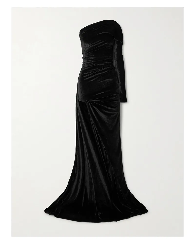 Balenciaga One-shoulder Asymmetric Velvet Dress - Black Black