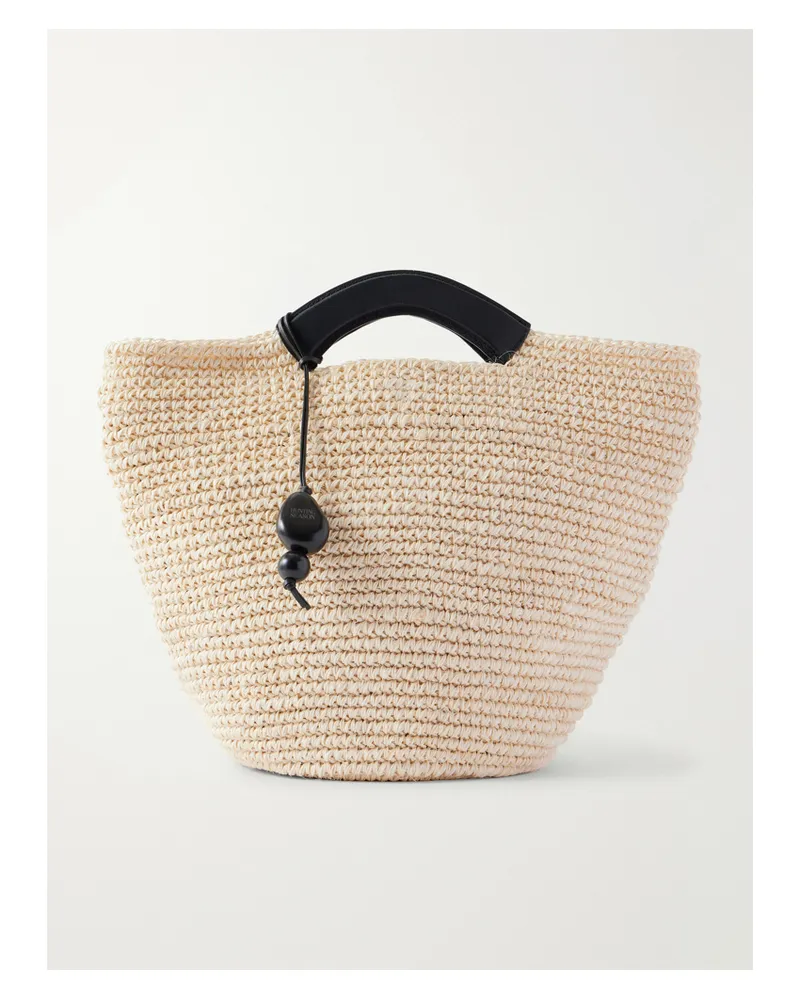 Hunting Season Shopper Large Leather-trimmed Woven Raffia Tote - Neutrals Neutrals