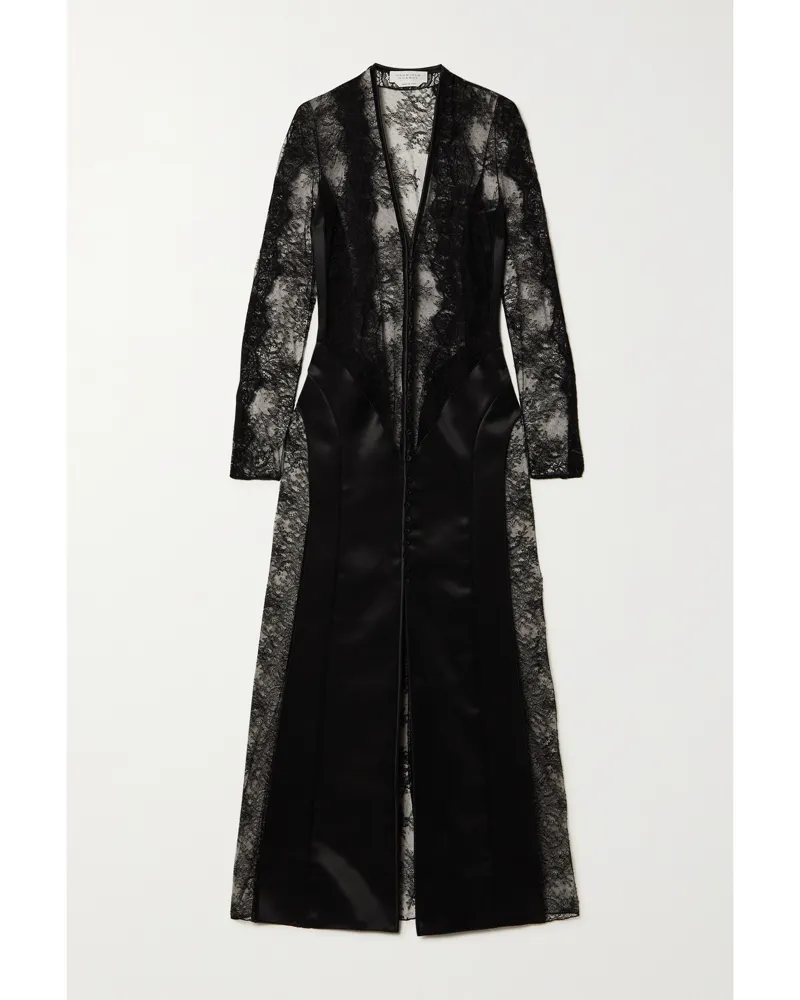 Gabriela Hearst Yernard Maxikleid Aus Satin Aus Einer Woll-seidenmischung Und Spitze - Schwarz Schwarz