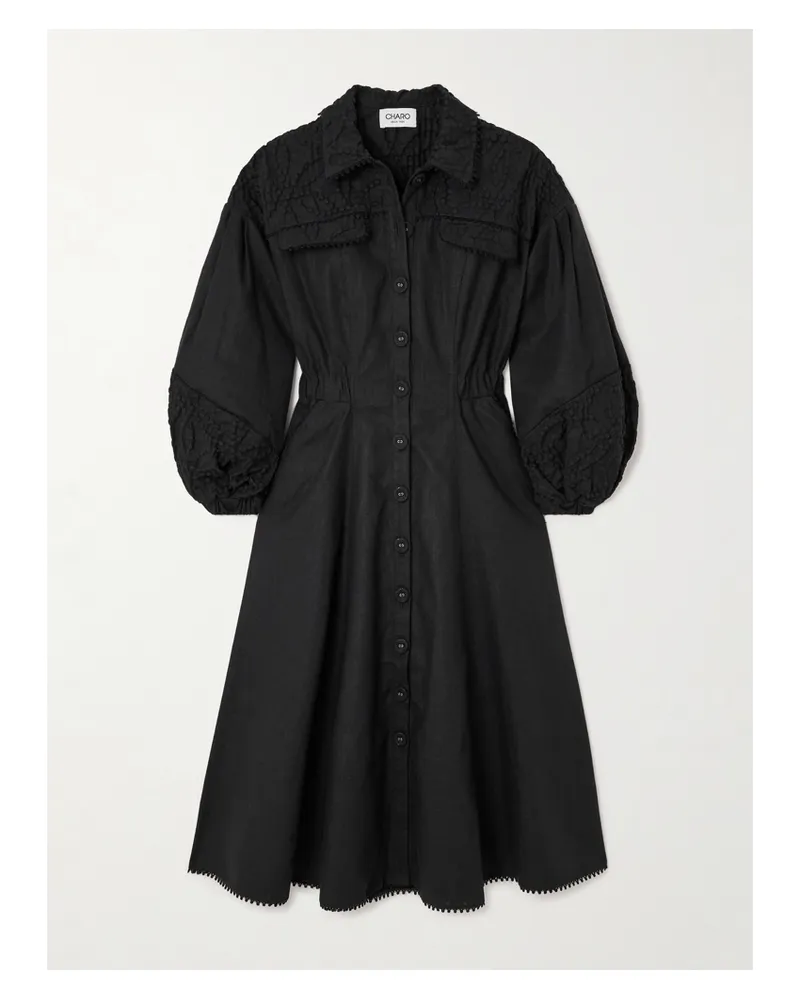 Charo Ruiz Dubya Midi-hemdblusenkleid Aus Einer Ramiemischung Mit Cloqué-einsätzen - Schwarz Schwarz