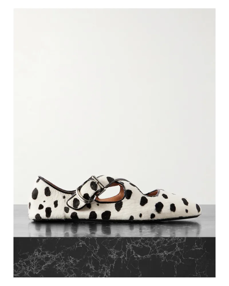 Alaïa Criss Cross Ballerinas Aus Leder In Ponyhaaroptik Mit Lederbesätzen - Weiß Weiß