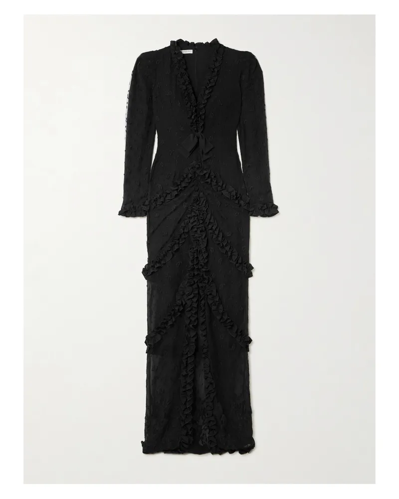 Alessandra Rich Robe Aus Point D'esprit Mit Stickereien Und Rüschen - Schwarz Schwarz