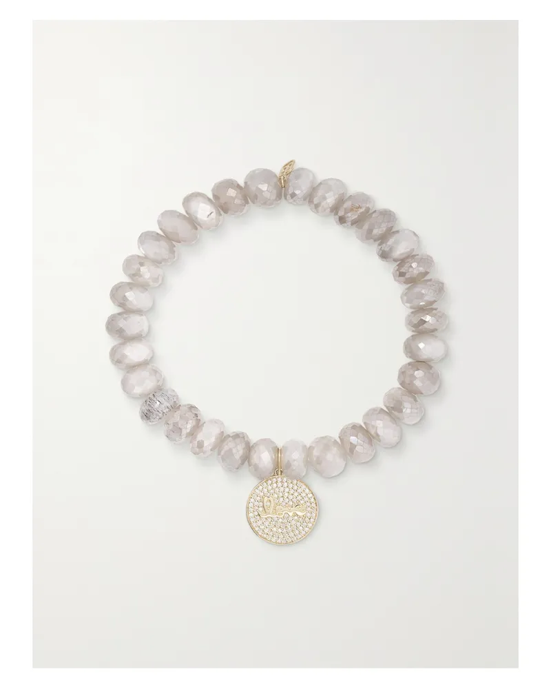 Sydney Evan Love Script 14-karat Gold, Moonstone And Diamond Bracelet - White White