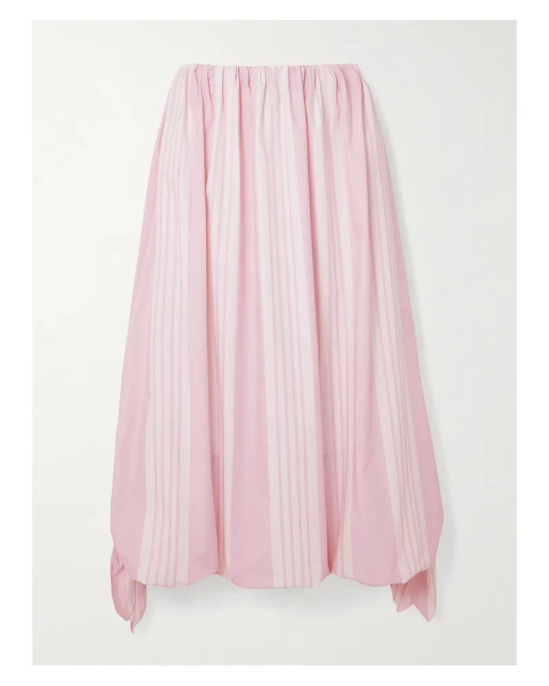 Posse Rose Tie-detailed Striped Cotton Midi Skirt - Pink Pink