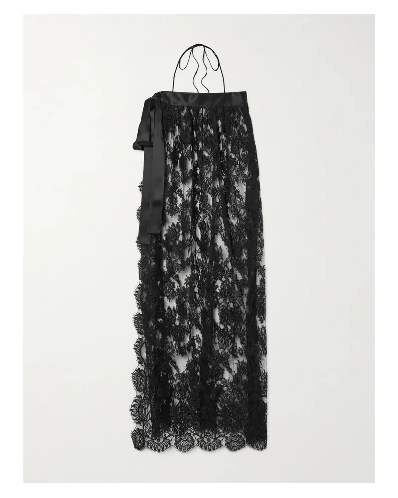 Dolce & Gabbana Midi-wickelkleid Aus Spitze Aus Einer Baumwollmischung Mit Neckholder Und Satinbesätzen - Schwarz Schwarz