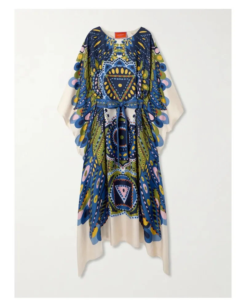 La DoubleJ Kaftan Aus Bedrucktem Seiden-twill Mit Bindegürtel - Blau Blau